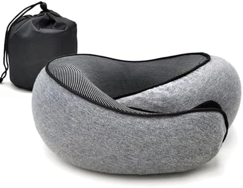 RURING Travel Pillows for Airplanes, Travel Neck Pillow Travel Pillow, Neck Pillow Airplane Memory Foam 360 Degree Support Stowable Pillows for Airplanes Offices and Cars (Dark Gray)