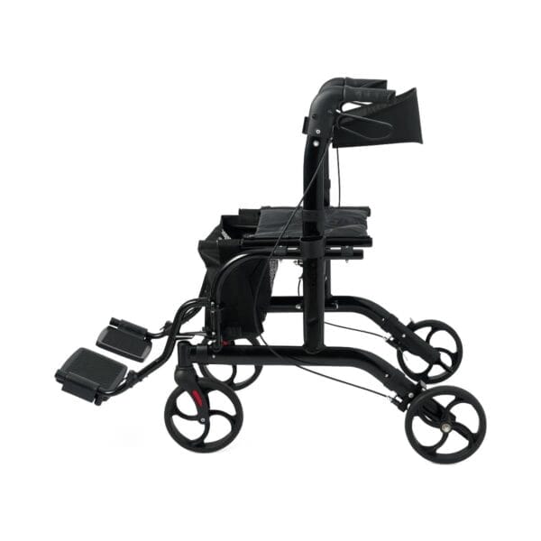 Medline Walker Wheelchair Combo, Rollator Walker for Seniors with Seat, Foldable Transport Chair with Footrests, 300 lb Capacity, Breathable Nylon, 18" Wide Seat, Black - Image 5