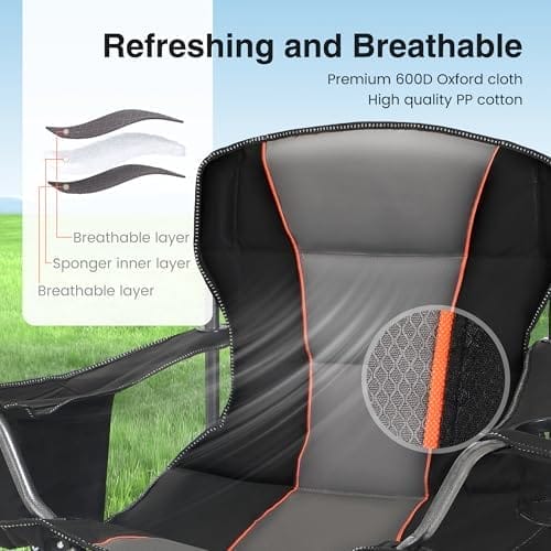 Oversized Portable Camping Folding Chair, Heavy Duty Foldable Outdoor Chair, Camp Chair with Cup Holder and Cooler Bag for Caamping, Travel, Support 450 LBS,2 Pack, Black… - Image 8