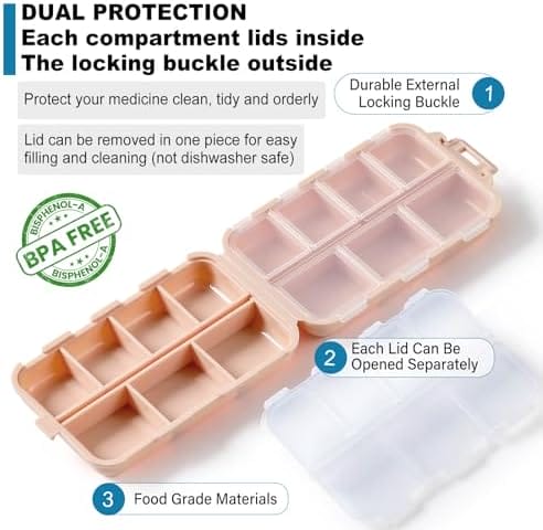 3 Pack, 14 GRIDS Travel Pill Organizer Box with Labels - Travel Medicine Case Kit - Pocket Daily Pharmacy Container - Travel Medication Holder Dispenser for Fish Oil Vitamin Supplement Storage - Image 6