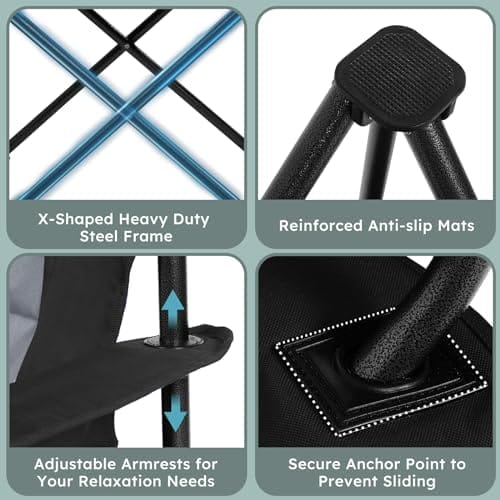 Oversized Folding Camping Chairs - 450 LBS Support Heavy Duty Camp Chair with Padded Cushion, Portable Outside Chairs with Carry Bag，Cooler, Cup Holder for Outdoor, Lawn, Sports - Black - Image 5