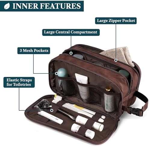 PAVILIA Toiletry Bag for Men, Travel Toiletries Bag | Water-resistant Dopp Kit, PU Leather Shaving Pouch Organizer for Accessories, Cosmetic, Hygiene, Grooming Essentials (Black) - Image 3
