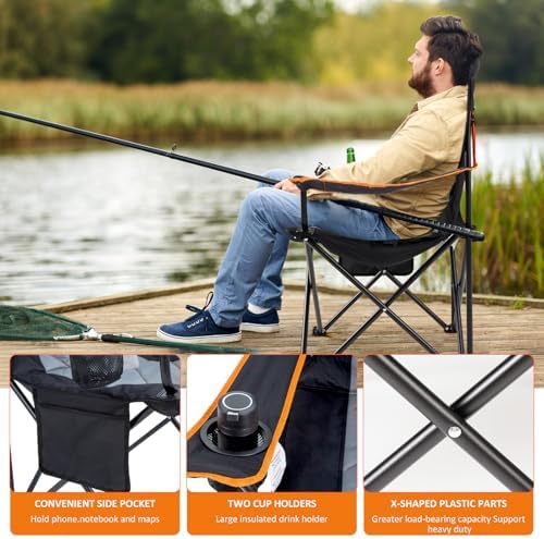 EMERIT 2 Pack Oversized Padded Camping Chair, 350LB Heavy Duty Quad Fold Chair with Arms, Collapsible Outdoor Chairs with Lumbar Back & Cup Holder - Image 4