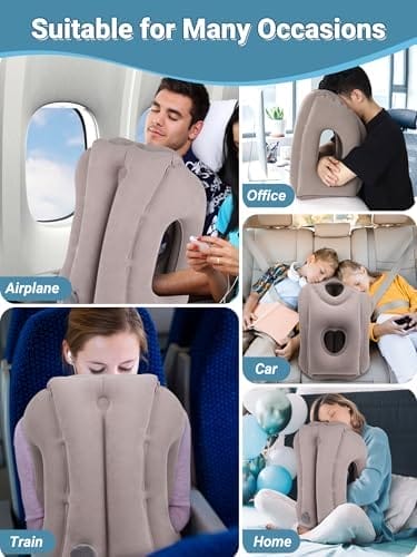 Maliton Inflatable Travel Pillow for Airplane Comfortable Sleeping to Relieve Neck and Shoulder Pain, Support Head Inflatable Pillow for Long Flights, Used for Airplanes, Cars, Trains, Office(Grey) - Image 5