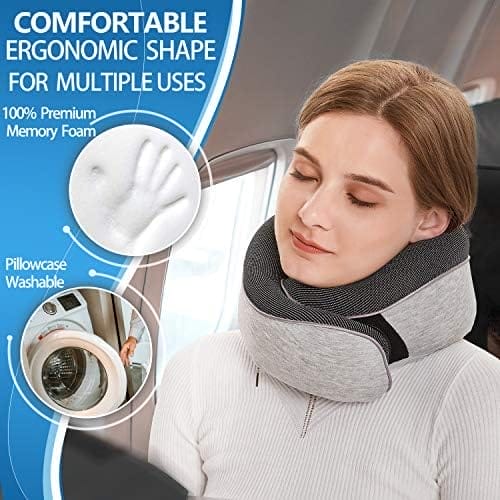 Travel Neck Pillow Chin Support Pillow Adjustable 100% Pure Memory Foam Pillow for Home, Airplanes & Car, New Ergonomic Design Soft Best Full Neck Surround Pillow Sleep (Grey) - Image 4