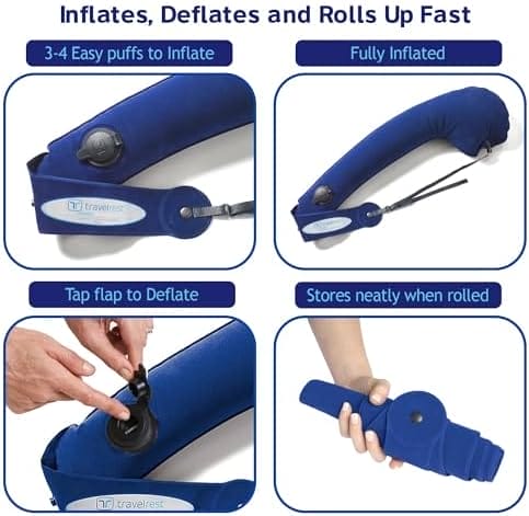 TRAVELREST Ultimate Travel Pillow & Body Pillow - Headrest, Auto, Bus, Train, Office Napping, Camping, Wheelchairs, Comfort and Support, Rolls Up, Straps to Airplane Seat & Car - Blue - Image 7