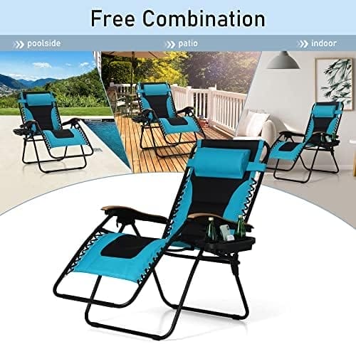 PHI VILLA XXL Oversized Padded Zero Gravity Chair, Foldable Patio Recliner, 30" Wide Seat Anti Gravity Lounger with Cup Holder, Support 400 LBS (Aqua) - Image 10
