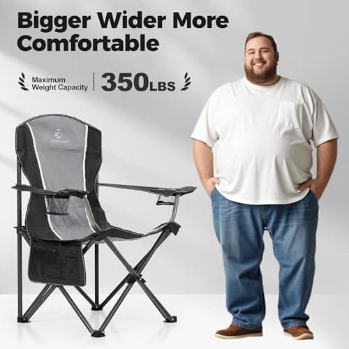 ALPHA CAMP Oversized Camping Folding Chair - Heavy Duty Steel Frame Support 350 LBS, Collapsible Padded Arm With Cup Holder, Quad Lumbar Back, Portable for Outdoor/Indoor - Image 4