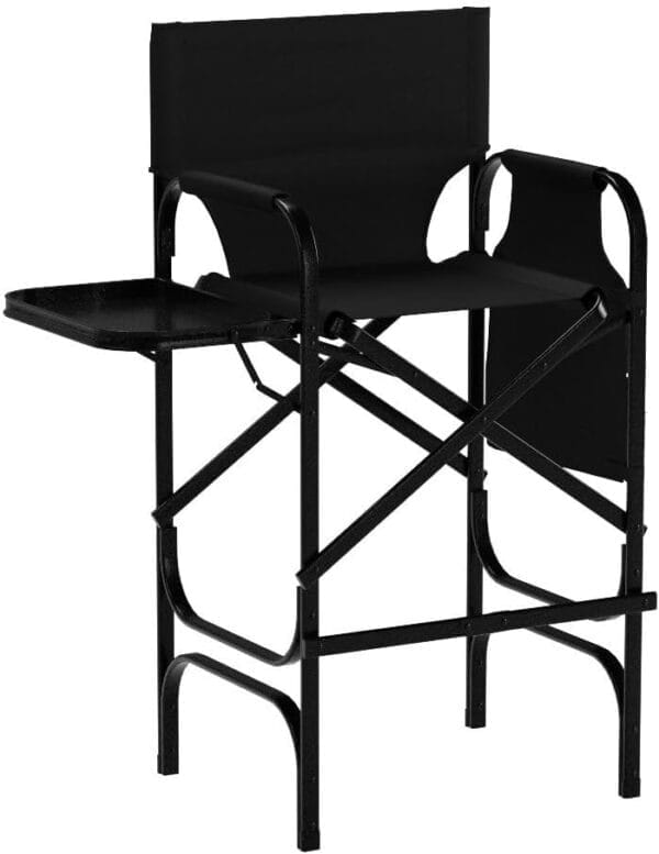 mefeir 30" Tall Directors Chair Black Folding with Side Table Storage Bag,Portable Makeup Artist Bar Height, Aluminum Frame 300 lbs Capacity, 19.2" D x 23.6" W x 45.6" H - Image 5
