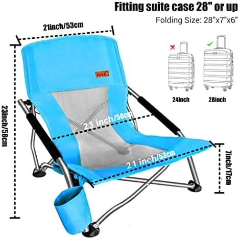 Nice C Adults Low Beach Chair, Sling, Folding, Portable, Concert, Kids, Boat, Sand Chair with Cup Holder & Carry Bag (2 Pack of Blue) - Image 3