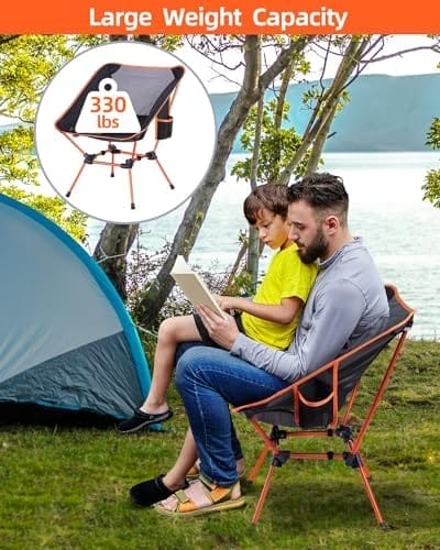 Sportneer Camping Chairs, Lightweight Outdoor Chairs with 2 Side Pockets & Storage Bag, Foldable & Portable Lawn Chairs for Camping Hiking Lawn Picnic Beach Outdoor Travel (1, Orange) - Image 4