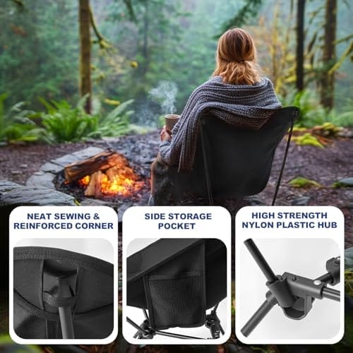 Lightweight Camping Chair, Portable Camping Chair with Carry Bag for Adults, Low Back Folding Compact Outdoor Chair for Backpacking, Hiking, Beach Garden, Picnic, and Travel (Black) - Image 5