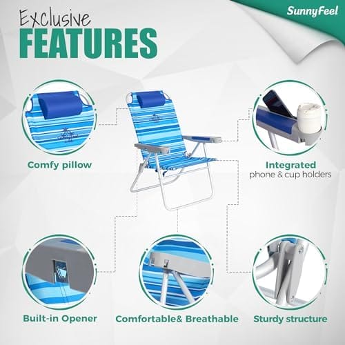 SUNNYFEEL Tall Folding Beach Chair Lightweight, Portable Sand Chair for Adults Heavy Duty 500 LBS with Cup Holders, Foldable High Camping Lawn Chairs for Camp/Outdoor/Picnic/Concert/Sports - Image 7