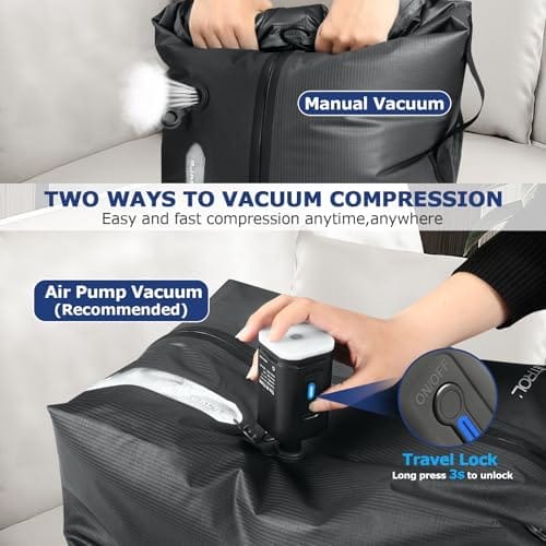 TPU Vacuum Bag for Travel, 70D Nylon Reusable Compression Bag with IP67 Waterproof Zipper, Compression Packing Cubes for Clothing(Gray-2 PCS + PUMP) - Image 2