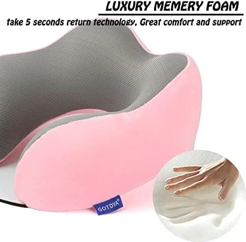 Travel Pillow,Travel Neck Pillows for Sleeping,100% Pure Memory Foam Soft Comfort & Support Pillow for Airplane/Car/Office&Home Rest Use-Pink - Image 3