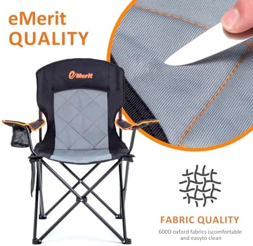 EMERIT 2 Pack Oversized Padded Camping Chair, 350LB Heavy Duty Quad Fold Chair with Arms, Collapsible Outdoor Chairs with Lumbar Back & Cup Holder - Image 6