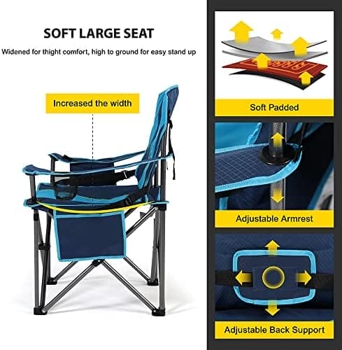 FAIR WIND Oversized Fully Padded Camping Chair with Lumbar Support, Heavy Duty Cooler Bag Fold Chair Support 450 LBS, Green - Image 4