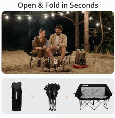 2 Person Camping Chair Oversized Loveseat Camping Chair Double Camping Chairs for Adults Heavy Duty Camping Couch Black Outdoor Folding Chair Portable Patio Lawn Chair - Image 4