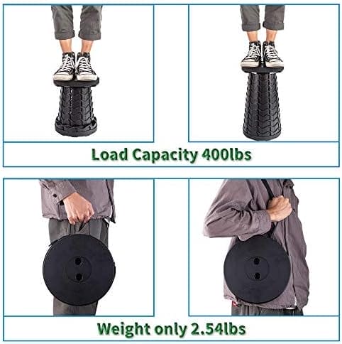 Boreeman Upgraded Folding Stool Lightweight Yet More Sturdy with Load Capacity 400lbs Portable Collapsible Stool Retractable Stool for Camping Fishing Hiking BBQ (Black) - Image 4