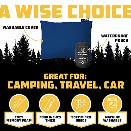 Wise Owl Outfitters Camping Pillow - Camping Essentials and Travel Pillow for Airplanes, Camping, and Travel - Memory Foam Washable Pillow - Small/Medium - Image 2