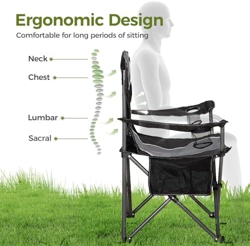 ALPHA CAMP Oversized Camping Folding Chair - Heavy Duty Steel Frame Support 350 LBS, Collapsible Padded Arm With Cup Holder, Quad Lumbar Back, Portable for Outdoor/Indoor - Image 3