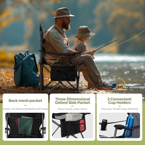 ALPHA CAMP Oversized Camping Folding Chair - Heavy Duty Steel Frame Support 350 LBS, Collapsible Padded Arm With Cup Holder, Quad Lumbar Back, Portable for Outdoor/Indoor - Image 6