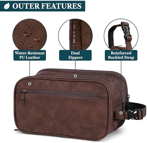 PAVILIA Toiletry Bag for Men, Travel Toiletries Bag | Water-resistant Dopp Kit, PU Leather Shaving Pouch Organizer for Accessories, Cosmetic, Hygiene, Grooming Essentials (Black) - Image 4