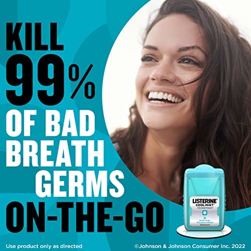 Listerine Cool Mint PocketPaks Portable Breath Strips for Bad Breath, Fresh Breath Strips Dissolve Instantly to Kill 99% of Bad Breath Germs* On-The-Go, Cool Mint, 24-Strip Pack, 3 Pack - Image 5