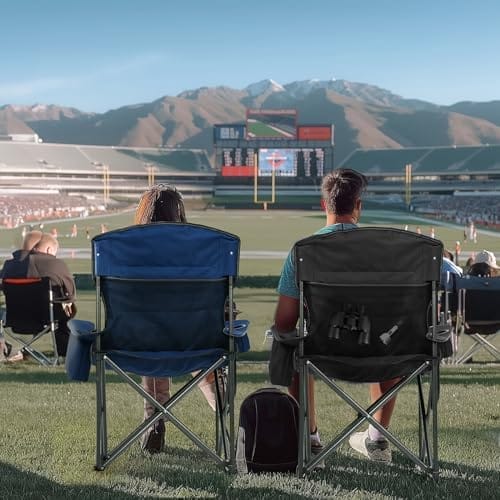 Overmont Oversized Folding Camping Chair - 450lbs Support with Padded Cushion Cooler Pockets - Heavy Duty Collapsible Chairs for Sports Garden Beach Fishing - Image 2