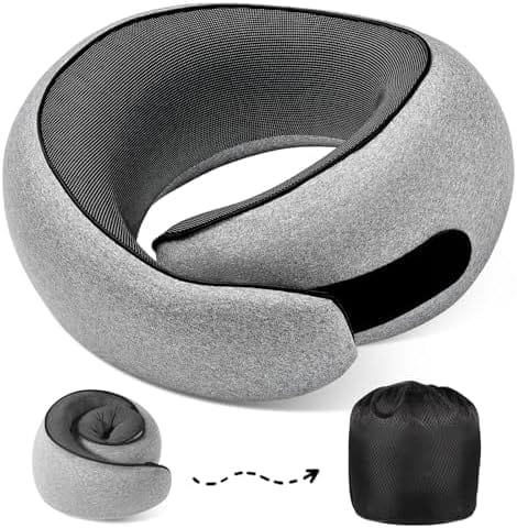 Travel Neck Pillows, 100% Memory Foam Filling, Travel Pillows for Airplanes, Compact and Ergonomic Design, Best for Sleeping Plane Train Travel Essentials (Light Grey)