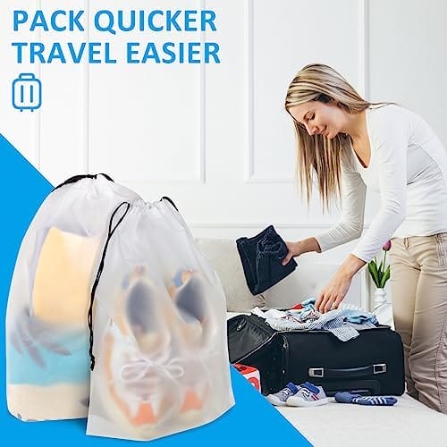 Clear Shoe Bags for Travel 5 PCS, 15.7" x 11.8" Travel Shoe Bags for Packing, Waterproof Drawstring Travel Shoe Storage Bag, Travel Essentials for Men and Women - Image 7