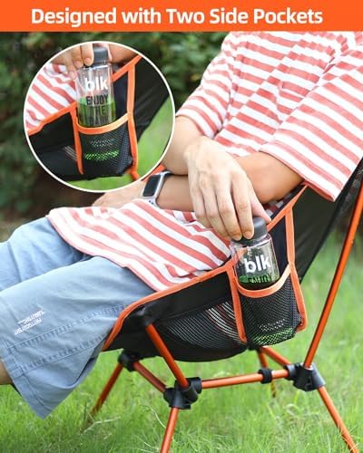 Sportneer Camping Chairs, Lightweight Outdoor Chairs with 2 Side Pockets & Storage Bag, Foldable & Portable Lawn Chairs for Camping Hiking Lawn Picnic Beach Outdoor Travel (1, Orange) - Image 6
