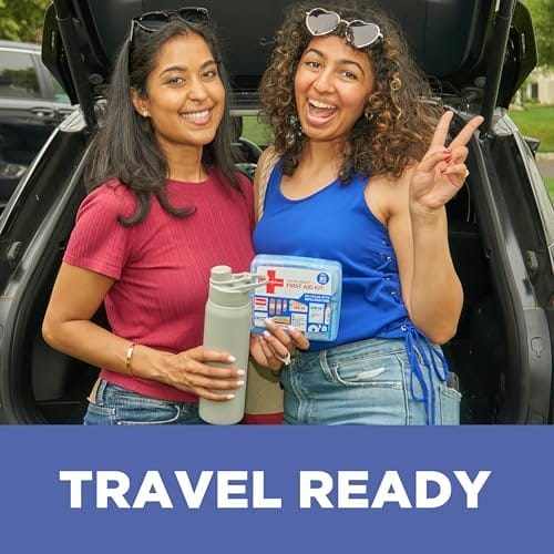 Band-Aid Travel Ready Portable Emergency First Aid Kit for Minor Wound Care with Assorted Adhesive Bandages, Gauze Pads & More, Ideal for Travel, Car & On-The-Go, 80 pc - Image 2