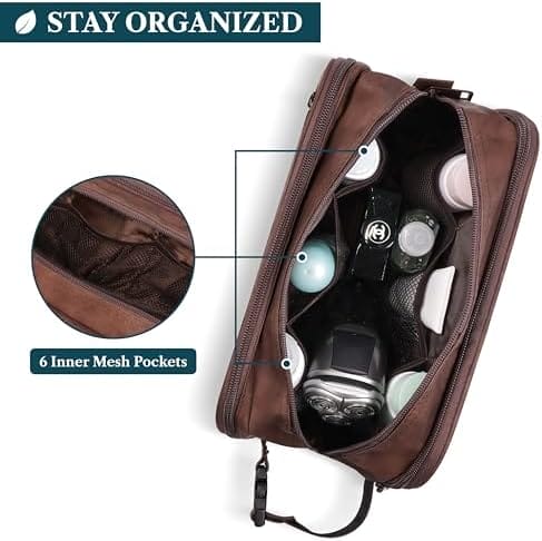 PAVILIA Toiletry Bag for Men, Travel Toiletries Bag | Water-resistant Dopp Kit, PU Leather Shaving Pouch Organizer for Accessories, Cosmetic, Hygiene, Grooming Essentials (Black) - Image 5