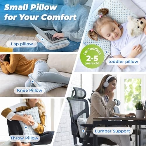 Small Cooling Shredded Memory Foam Pillow for Travel & Camping, Compressible Adjustable Gel Bed Pillow Washable Cover, Medium-Firm Contoured Support, Ideal Sleeping,Car, Airplane,Toddler, Backpacking - Image 8
