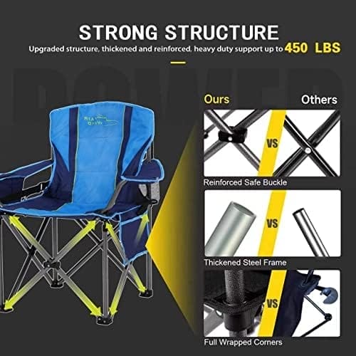 FAIR WIND Oversized Fully Padded Camping Chair with Lumbar Support, Heavy Duty Cooler Bag Fold Chair Support 450 LBS, Green - Image 6