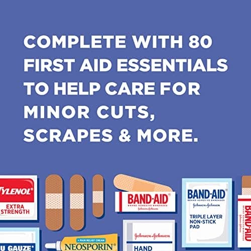 Band-Aid Travel Ready Portable Emergency First Aid Kit for Minor Wound Care with Assorted Adhesive Bandages, Gauze Pads & More, Ideal for Travel, Car & On-The-Go, 80 pc - Image 5