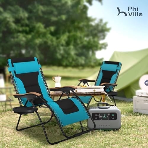 PHI VILLA XXL Oversized Padded Zero Gravity Chair, Foldable Patio Recliner, 30" Wide Seat Anti Gravity Lounger with Cup Holder, Support 400 LBS (Aqua) - Image 9