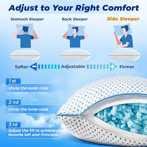 Small Cooling Shredded Memory Foam Pillow for Travel & Camping, Compressible Adjustable Gel Bed Pillow Washable Cover, Medium-Firm Contoured Support, Ideal Sleeping,Car, Airplane,Toddler, Backpacking - Image 5