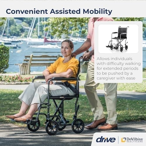 Drive Medical TR37E-SV Lightweight Folding Transport Wheelchair with Swing-Away Footrest, Silver - Image 2