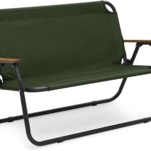 MoNiBloom Folding Double Seat Camping Chair Outdoor Beach Lawn Picnic Hiking Travel Portable Foldable Collapsible 2-Person Camp Loveseat Chair for Adults (Dark Green)
