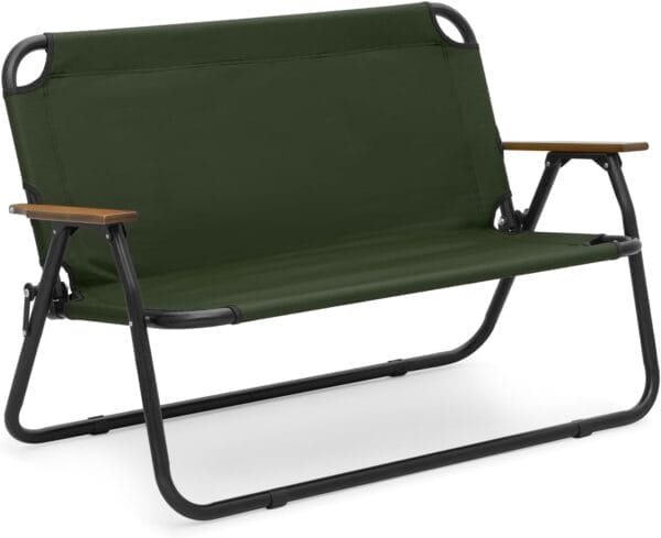 MoNiBloom Folding Double Seat Camping Chair Outdoor Beach Lawn Picnic Hiking Travel Portable Foldable Collapsible 2-Person Camp Loveseat Chair for Adults (Dark Green)