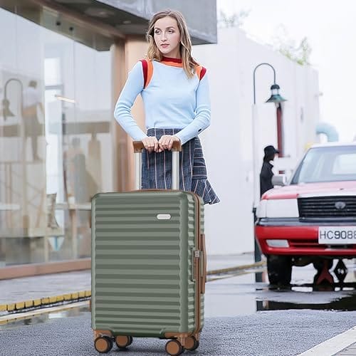 SHOWKOO Luggage Sets 3 Piece Hardside Expandable Suitcase with Double Spinner Wheels Tsa Lock Green (20in/24in/28in) - Image 2