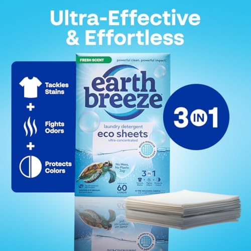 Earth Breeze Laundry Detergent Sheets Fresh Scent - 60 Loads Eco Liquidless Soap - Travel-Friendly for Hot & Cold Cycles, Tackles Tough Stains & Odors - Gentle on Skin, 30 Ct - Image 3