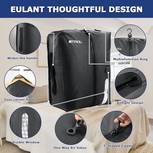 TPU Vacuum Bag for Travel, 70D Nylon Reusable Compression Bag with IP67 Waterproof Zipper, Compression Packing Cubes for Clothing(Gray-2 PCS + PUMP) - Image 7