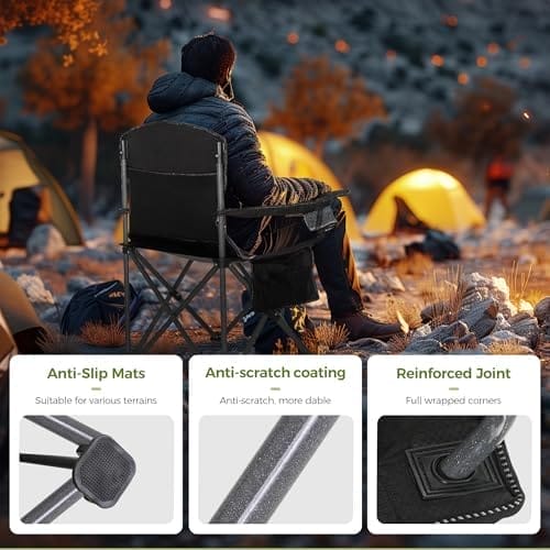 ALPHA CAMP Oversized Camping Folding Chair - Heavy Duty Steel Frame Support 350 LBS, Collapsible Padded Arm With Cup Holder, Quad Lumbar Back, Portable for Outdoor/Indoor - Image 7