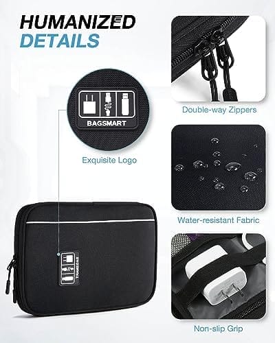 BAGSMART Electronics Travel Organizer Case, Tech Accessories Cord Storage Bag for Phone, Power Bank, SD Card, Cables, Black - Image 4