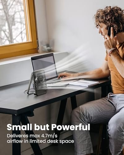 Koonie USB Desk Fan, Strong Wind Ultra Quiet Small Personal Fan with 180° Tilt Folding and 3 Speeds Adjustable, USB-C Corded Powered Mini USB Fan for Office Desktop Bedroom, NO BATTERY - Image 2