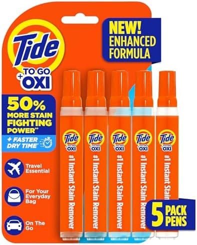 Tide Stain Remover for Clothes, Tide To Go Pen, Instant Stain Remover for Clothes, Travel & Pocket Size, 5 Count (Pack of 1)