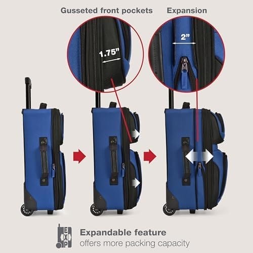 U.S. Traveler Rio Lightweight Carry-On Suitcase 20" Softside Expandable Design, Durable, Business and Travel, Blue, Set - Image 6